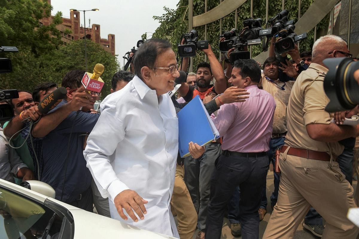 Former finance minister P Chidambaram arrives for questioning in the Aircel-Maxix case at CBI headquarters, in New Delhi on Wednesday. PTI