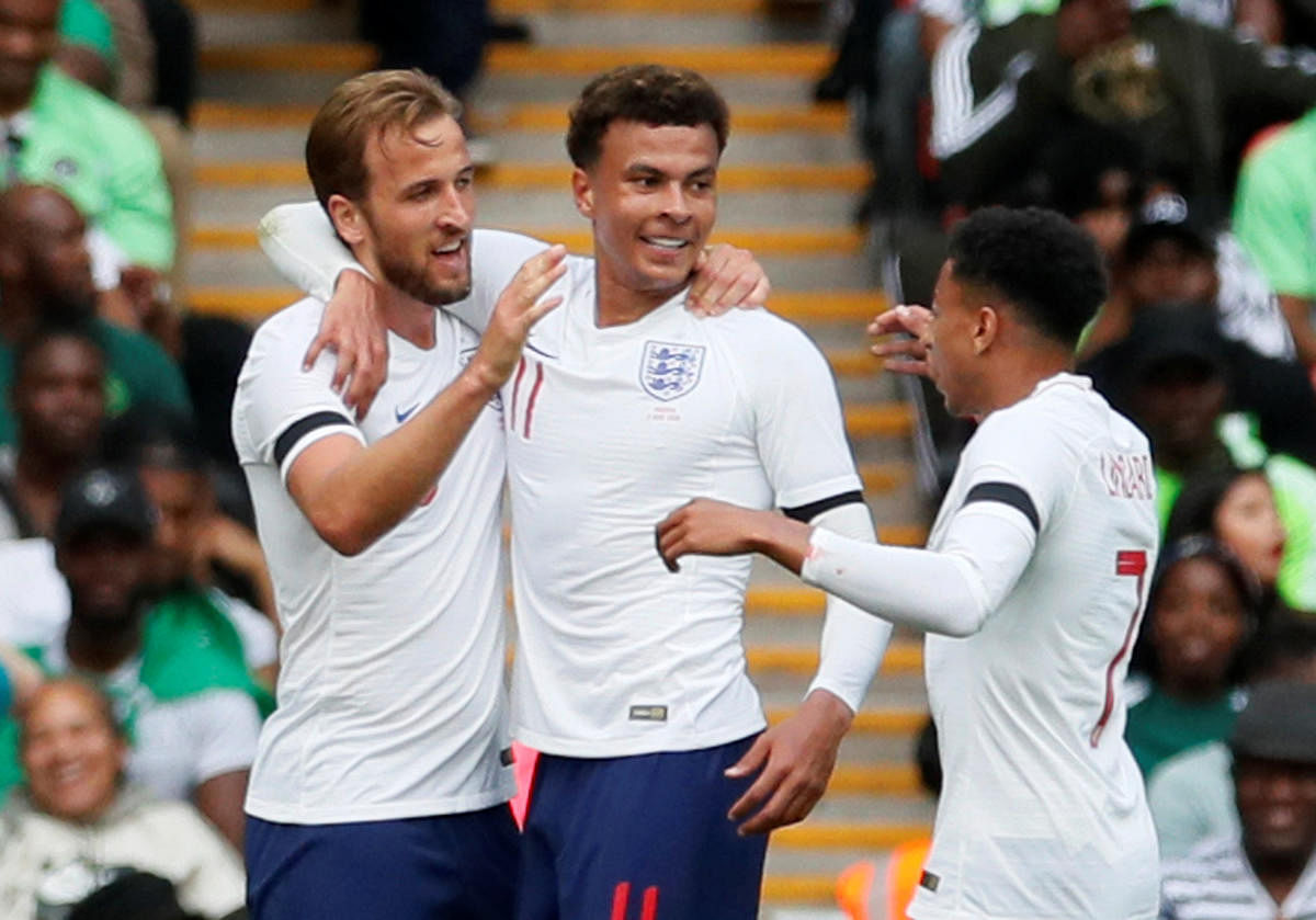 Harry Kane (left) will need strong support from the likes of Dele Alli (centre) and Jesse Lingard if England are to do well in Russia. Reuters