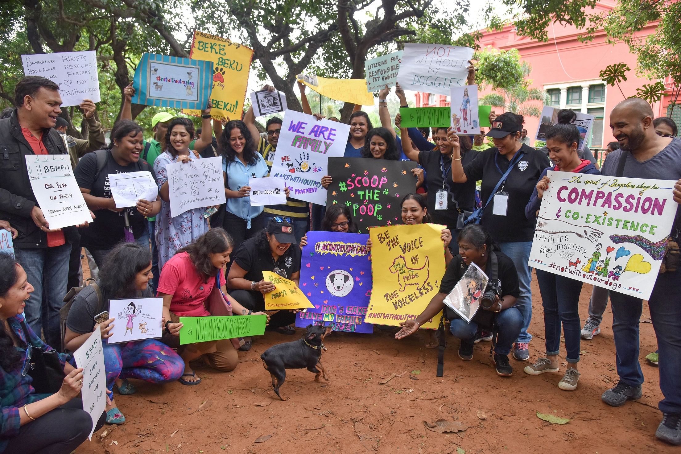 The city’s pet lovers came together at Cubbon Park to protest against the new BBMP bye-law to limit the number of pet dogs in apartments and individual houses. DH Photo by S K Dinesh