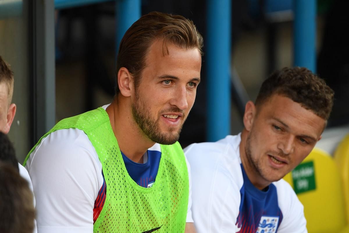 Harry Kane (left) at a training session