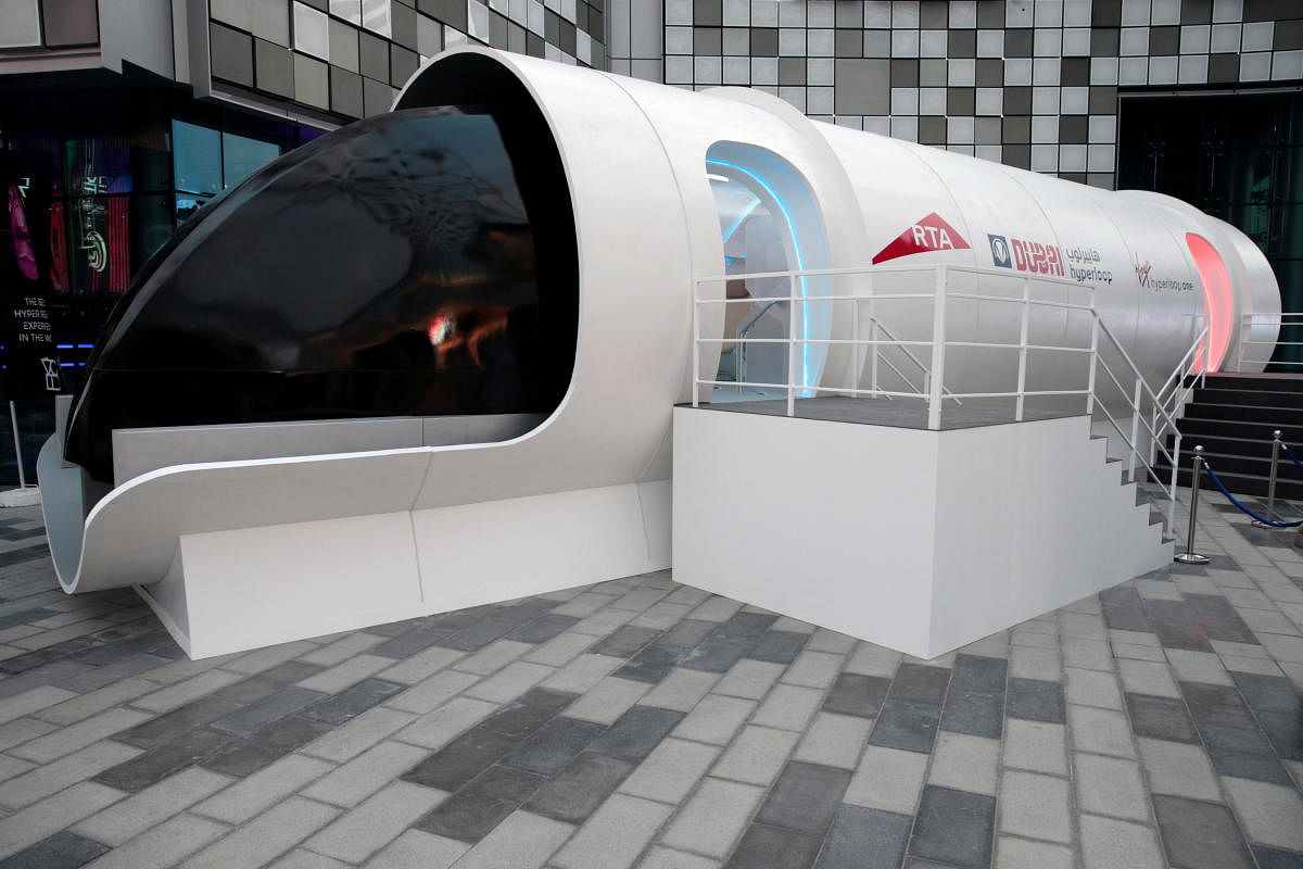 A model of the Virgin Hyperloop One on display in Dubai. (Reuters file photo)