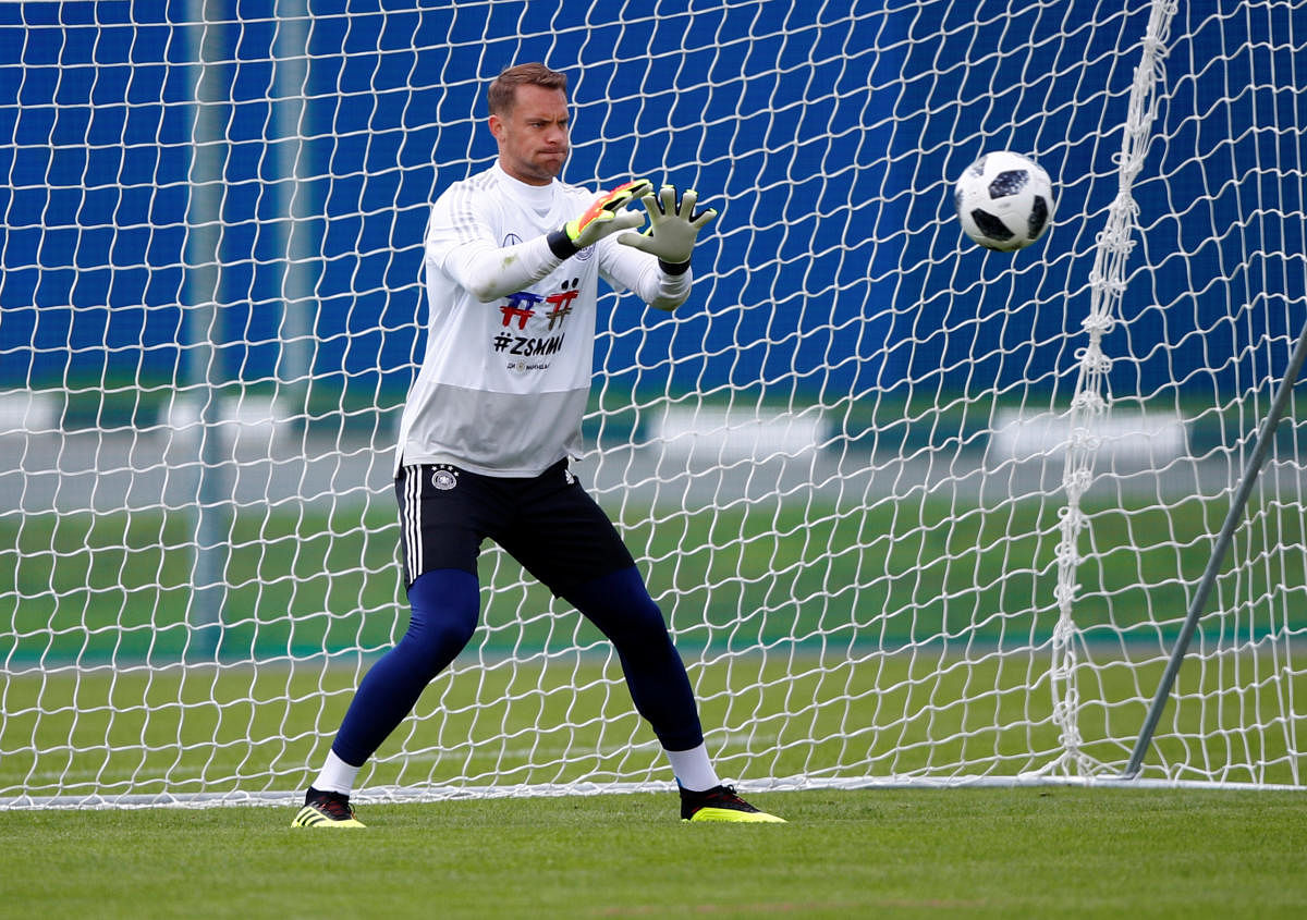 Germany's Manuel Neuer during training. Reuters photo.