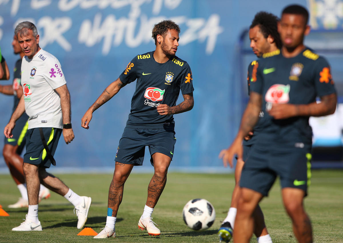 Brazil's Neymar and team mates during training. Reuters photo.