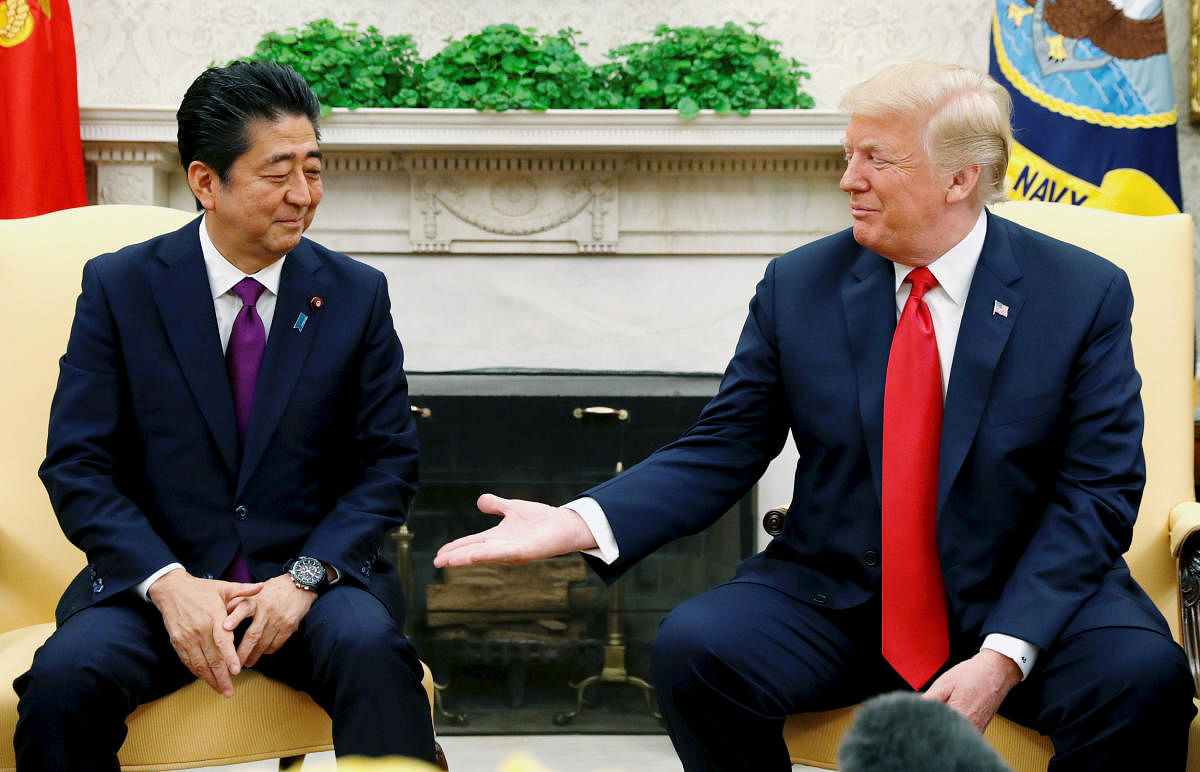 U.S. President Donald Trump meets with Japanese Prime Minister Shinzo Abe in the Oval Office of the White House. Reuters file photo.
