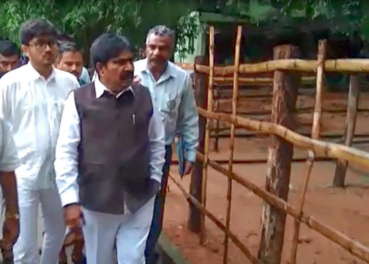 Minister R Shankar during a surprise visit to the Bannerghatta Biological Park on Sunday.