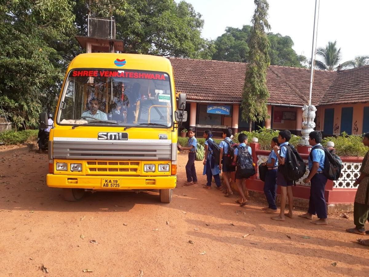 Students boarding the school bus in Vittal.