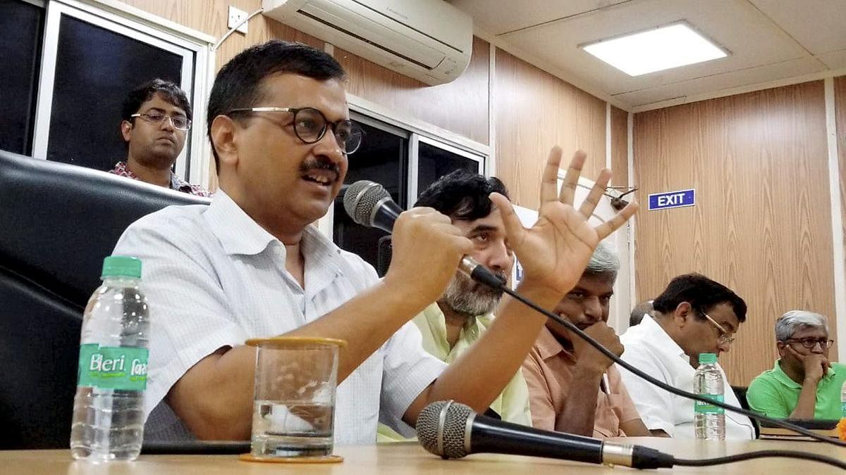 Delhi Chief Minister Arvind Kejriwal addresses a press conference at his residence in New Delhi on Tuesday. PTI/Twitter