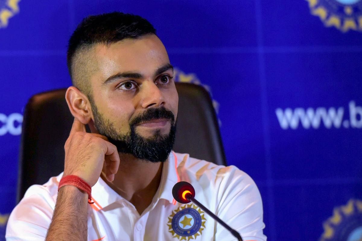 Indian cricket captain Virat Kohli reacts during a press conference ahead of the team's departure for England and Ireland, in New Delhi. PTI Photo