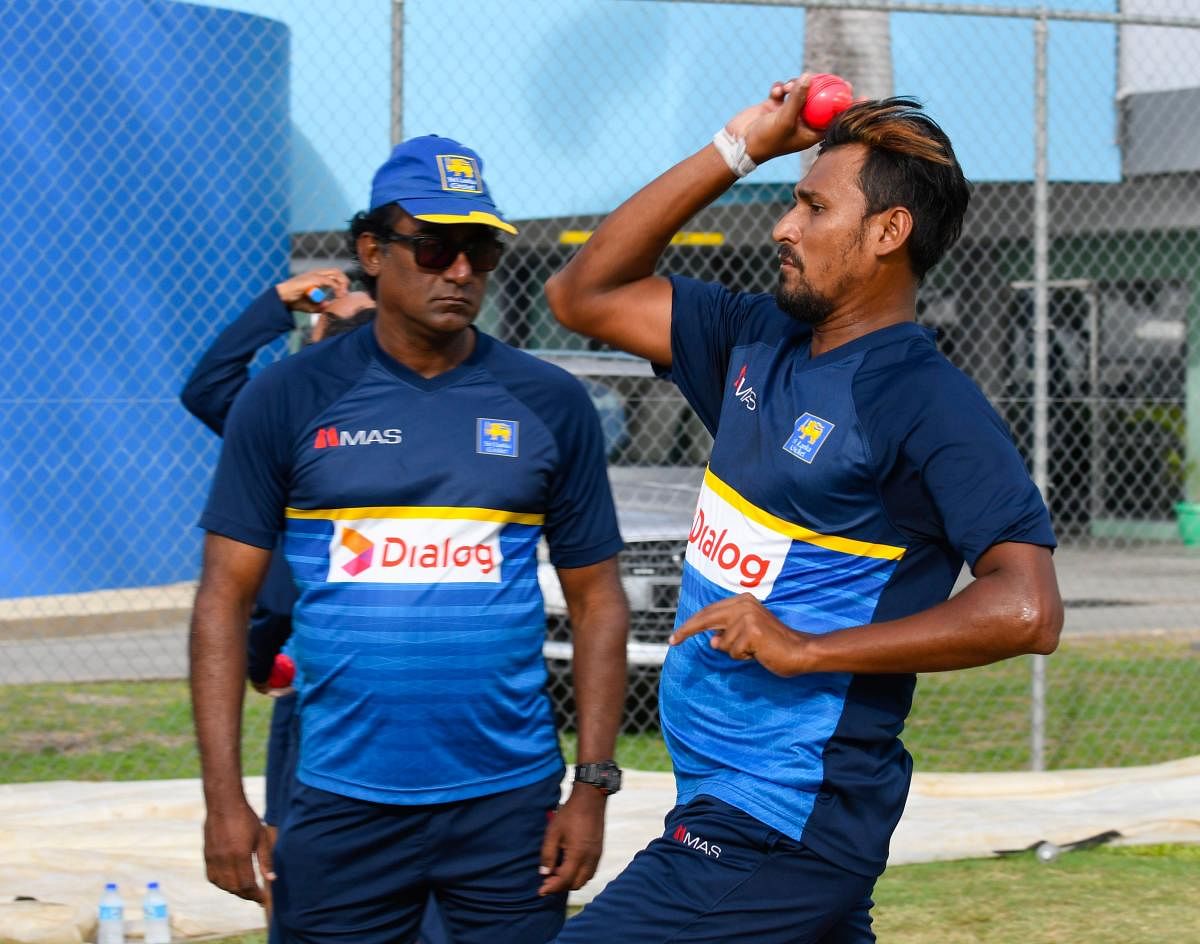 Suranga Lakmal (right) will lead Sri Lanka in the third Test against West Indies after regular captain Dinesh Chandimal for tampering the ball. AFP 