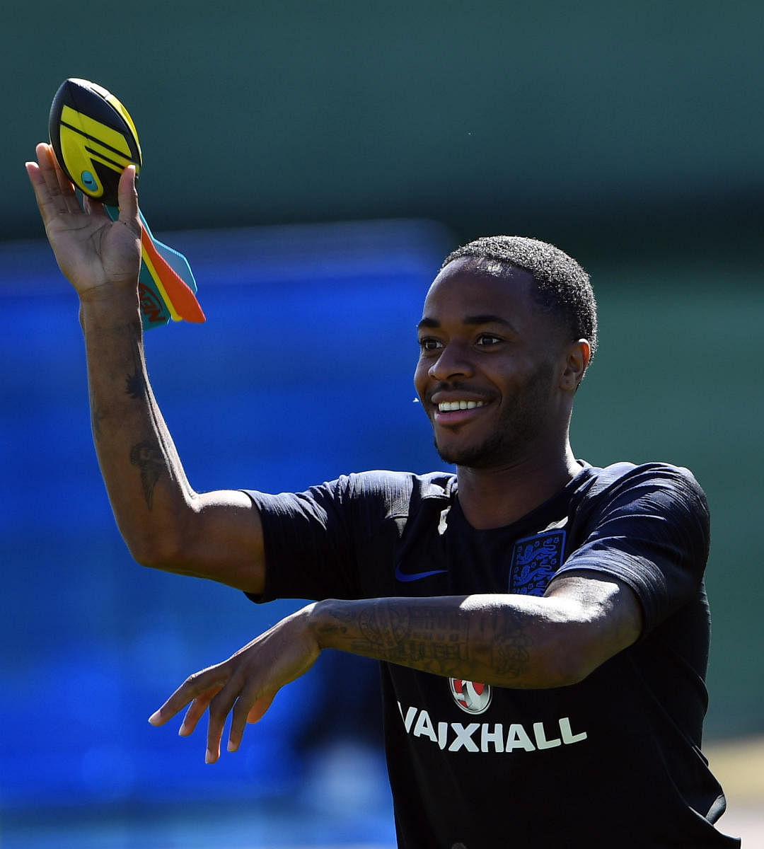 England's Raheem Sterling during a training session in Repino ahead of their Group G clash against Panama on Sunday. AFP