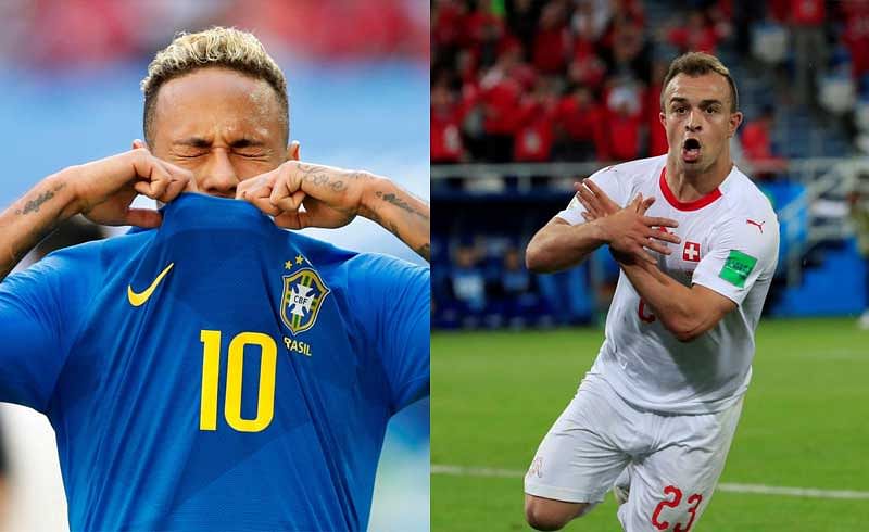Brazil's Neymar and Switzerland's Shaqiri. Reuters photos.