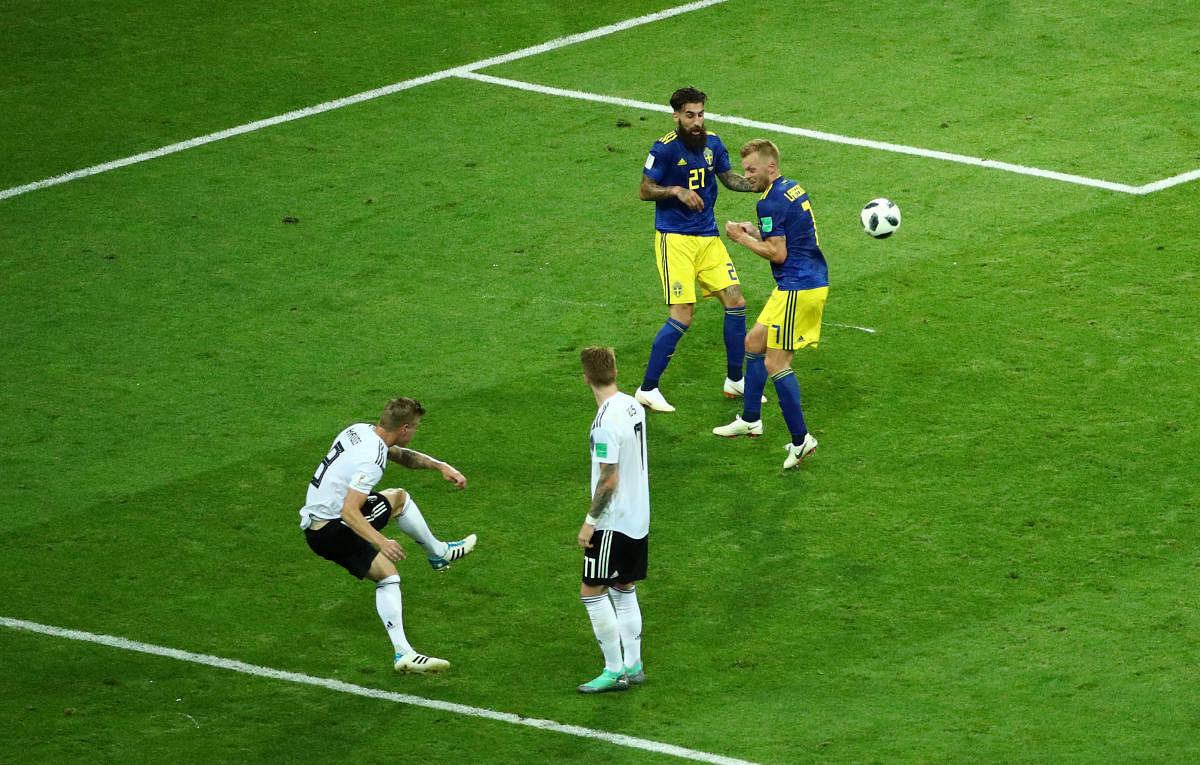 Germany's Toni Kroos scores their second goal REUTERS