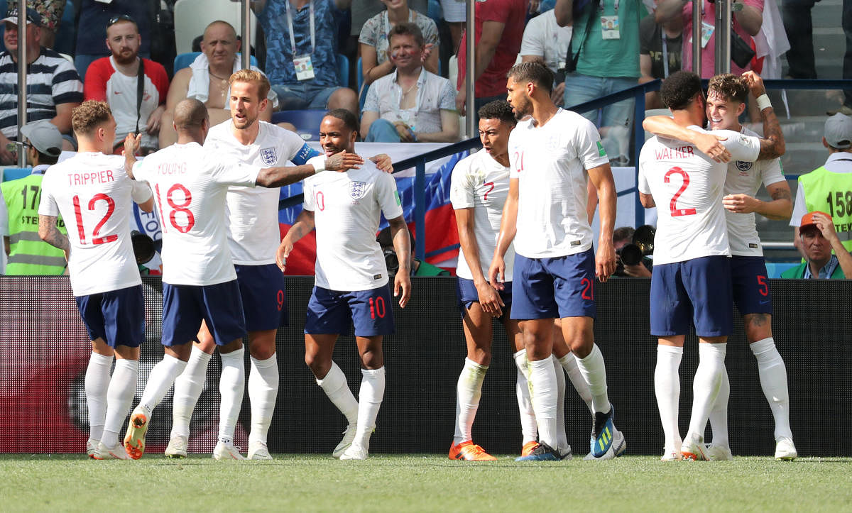 World Cup - Group G - England vs Panama - Nizhny Novgorod Stadium, Nizhny Novgorod, Russia - June 24, 2018 England's John Stones celebrates scoring their fourth goal with team mates REUTERS
