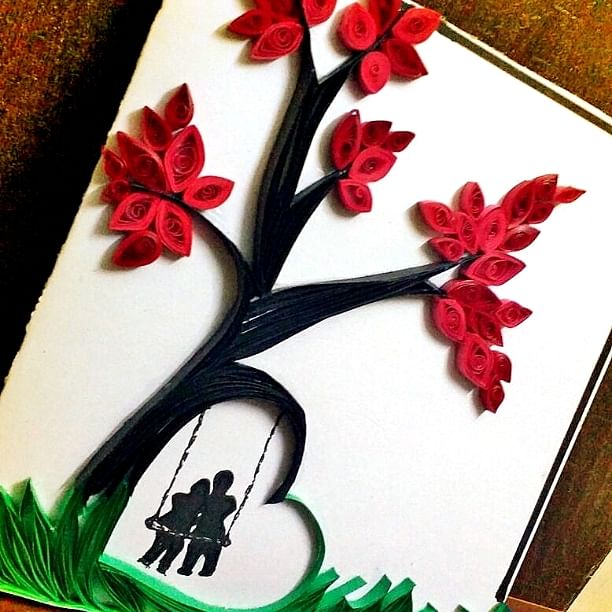 Alok creates handmade cards with cartoons and quilled designs.