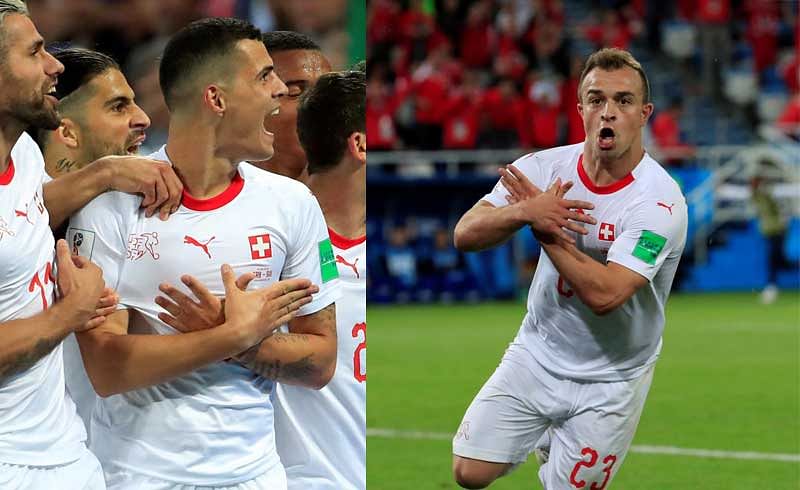 Switzerland's scorers on Friday, Xhaka and Shaqiri, celebrated their goals by making a "double eagle" gesture with their hands to represent the Albanian flag. (Reuters photos)