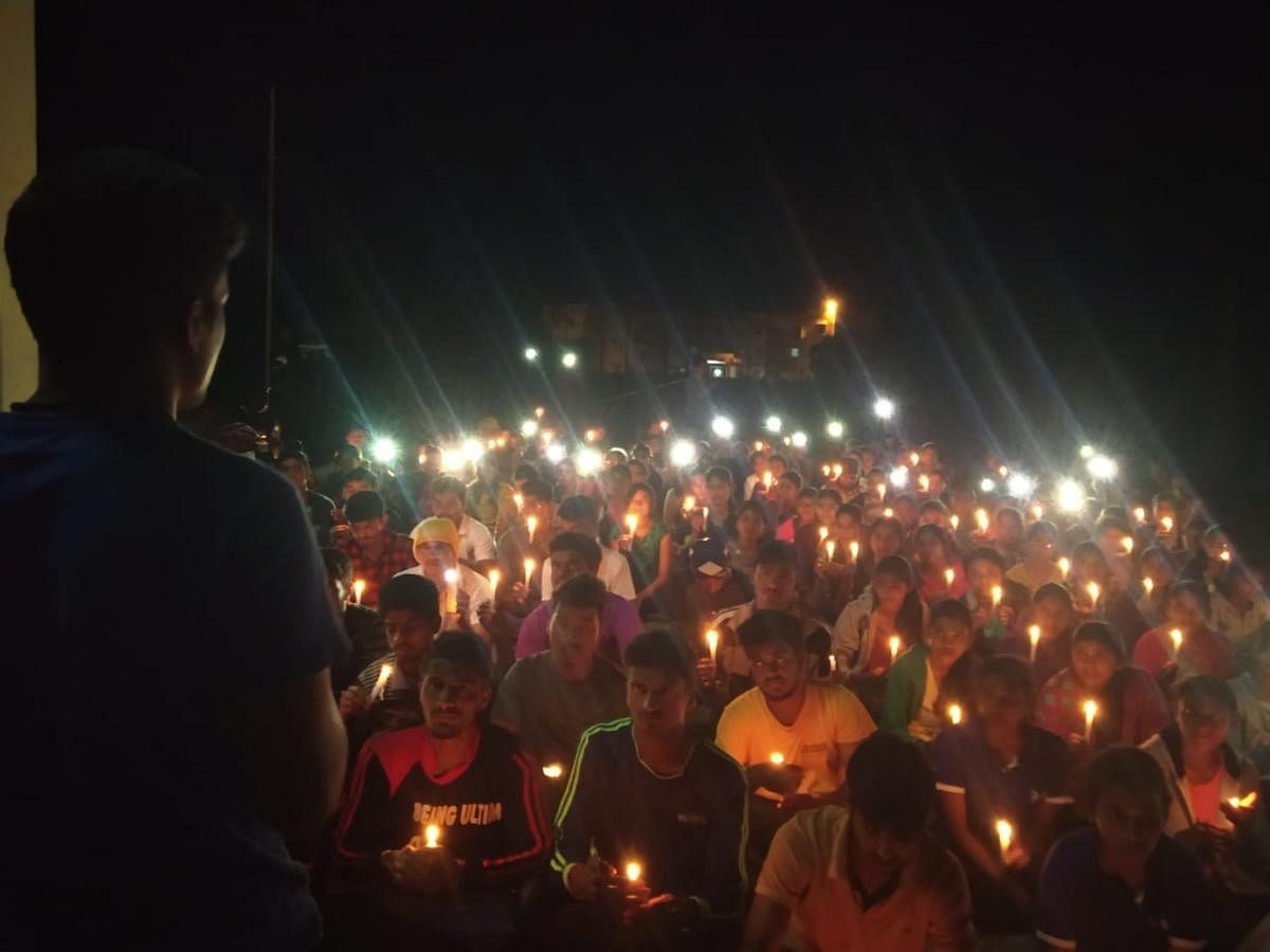 Students stage a protest at the University of Agricultural Sciences, Bengaluru.