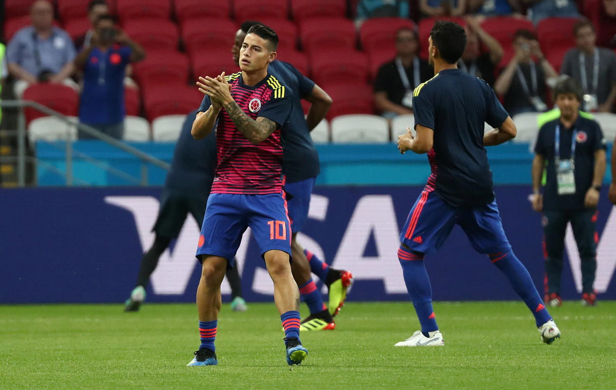 Colombia's James Rodriguez during the warm up before the match. Reuters photo.