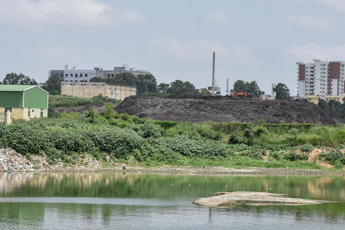 A mound of debris dumped on the Seegehalli Lake. This picture was taken on Monday. 