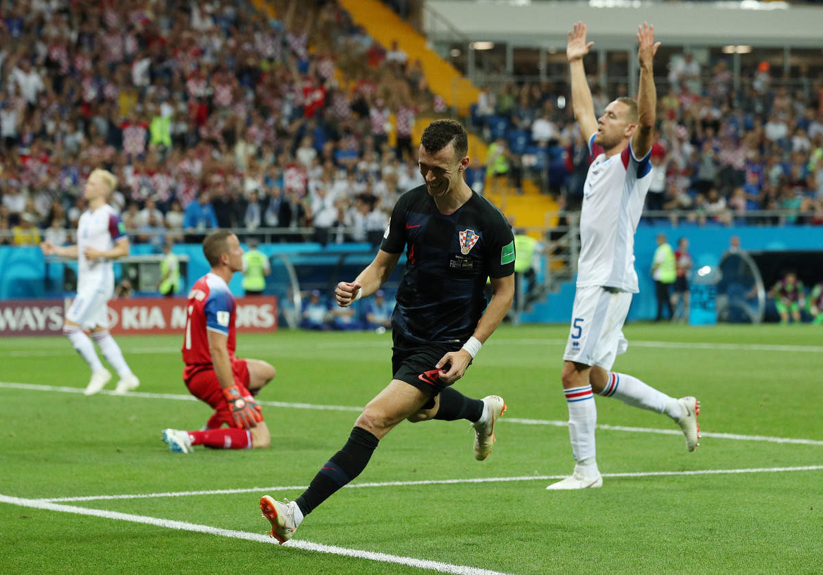 Croatia's Ivan Perisic celebrates scoring their second goal. Reuters
