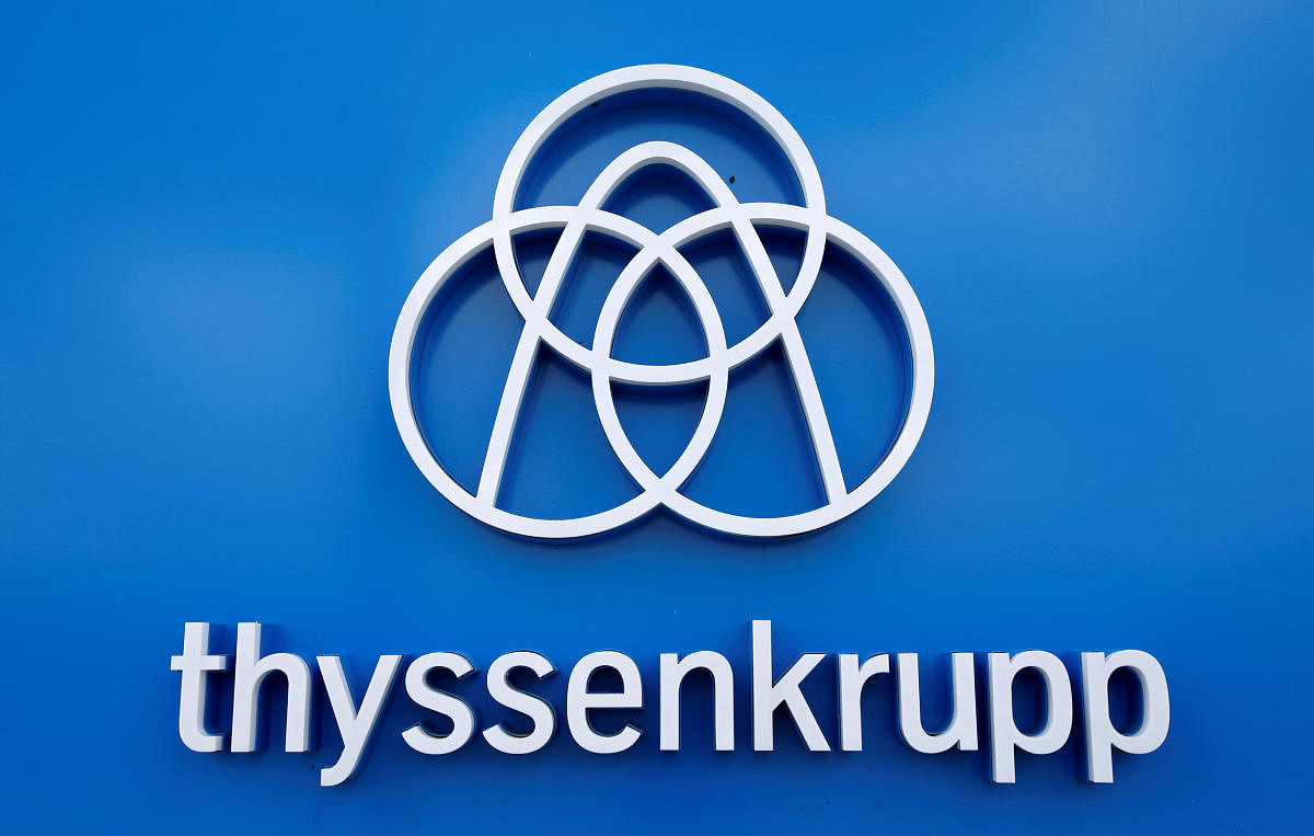 FILE PHOTO: Thyssenkrupp's logo is seen close to the elevator test tower in Rottweil, Germany. Reuters