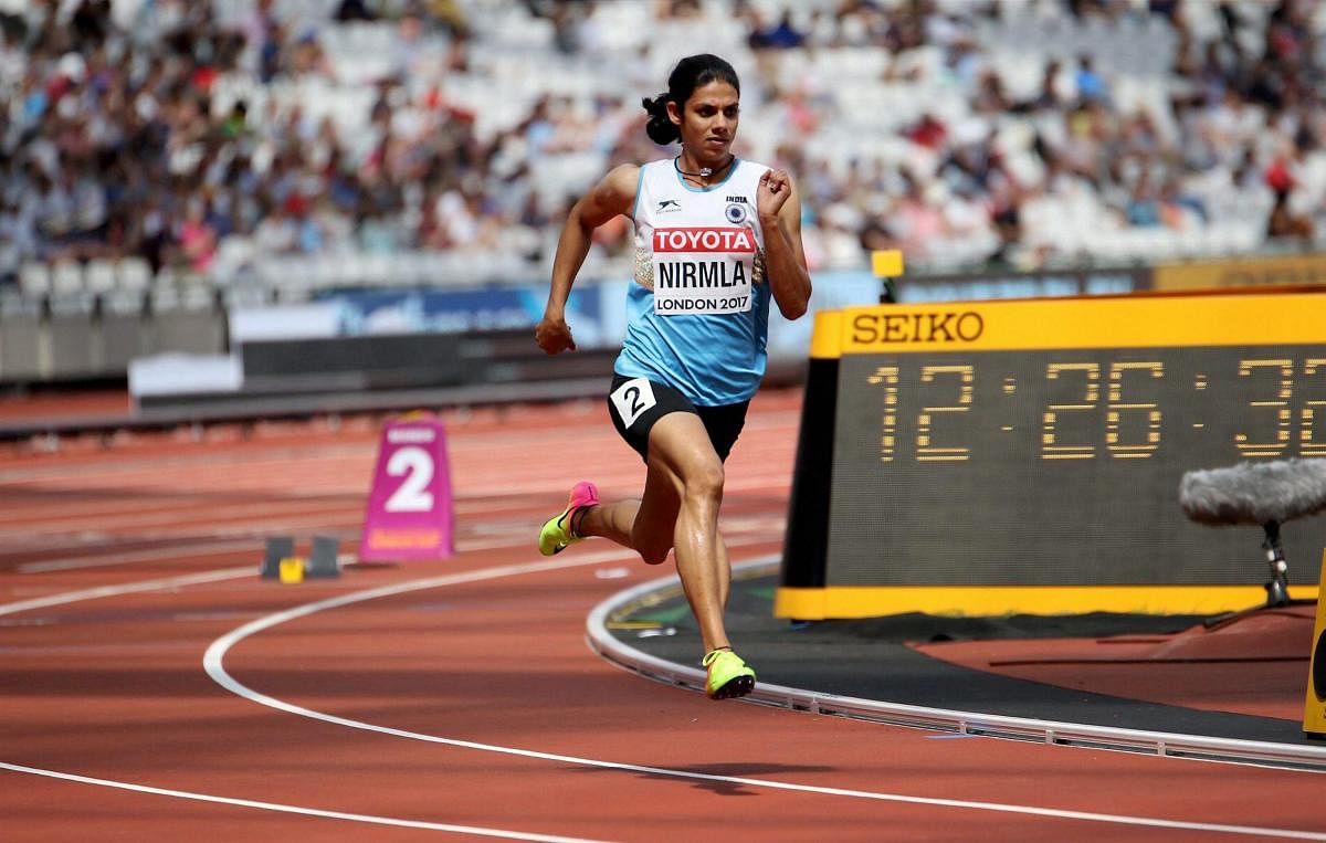 Nirmala Sheoran competes to qualify for the semi-finals in the women's 400m event at the World Athletics Championship in London. (PTI Photo)