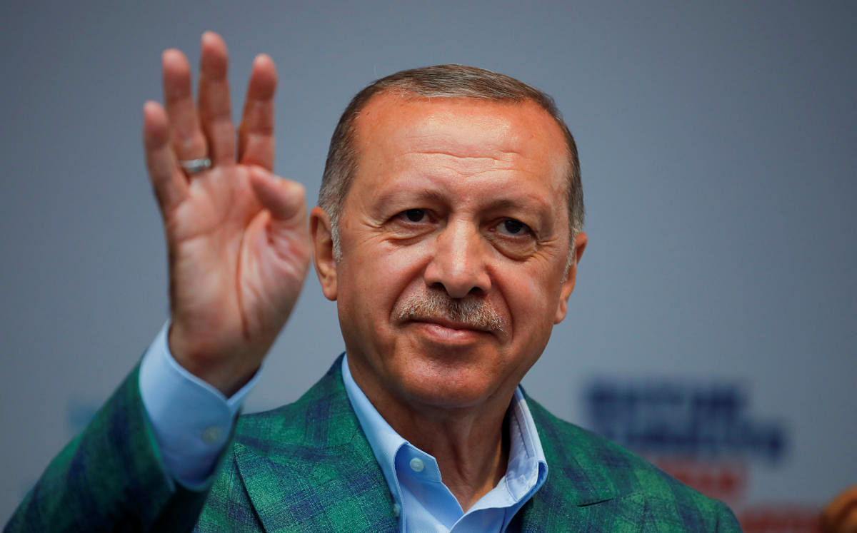 Turkish President Tayyip Erdogan reacts during an election rally in Istanbul, Turkey, June 23, 2018. REUTERS/Alkis Konstantinidis
