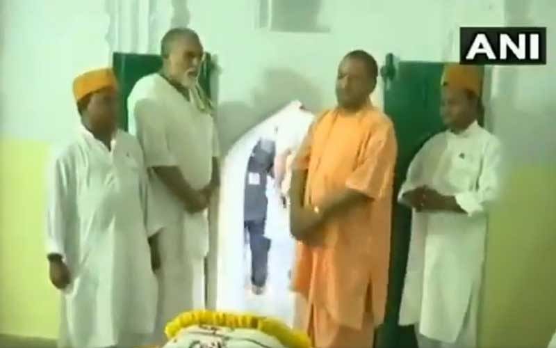 The chief minister was in Sant Kabirnagar on Wednesday evening to oversee preparations for the prime minister's visit to the mausoleum of the mystic poet and was offered a fur cap by Khadim Hussain, the caretaker, which he politely refused. (Image: ANI Twitter)