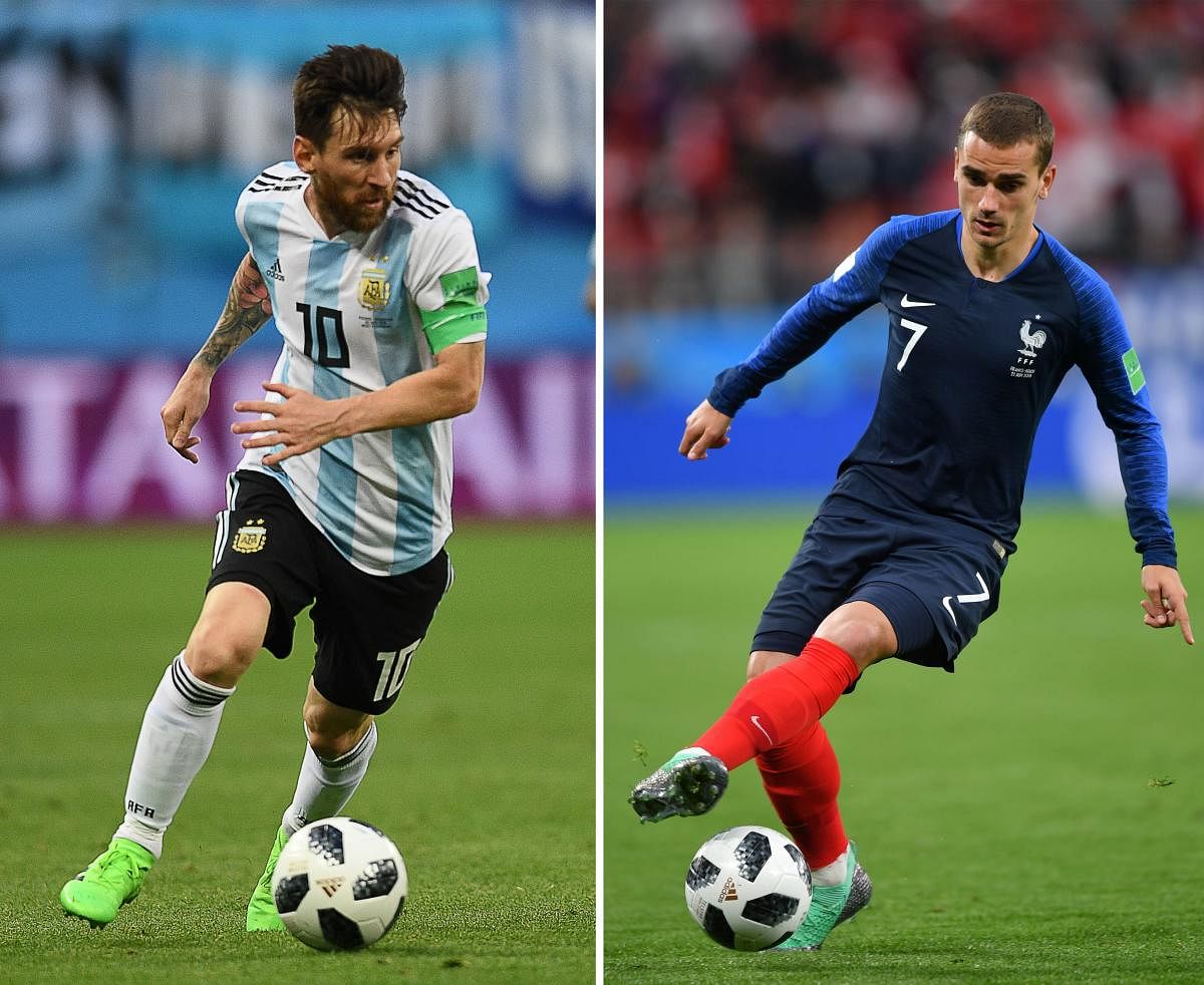TIME TO DELIVER: Argentina's Lionel Messi (left) and France's Antoine Griezmann, two strikers who have failed to live up to their full potential, will be looking to fire all guns blazing on Saturday. AFP
