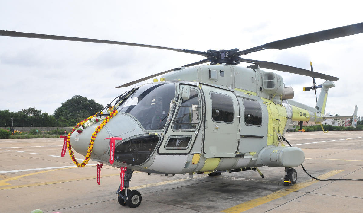 The green helicopter earmarked for Indian Coast Guard (ICG) that had its maiden ground run at HAL here on Thursday.