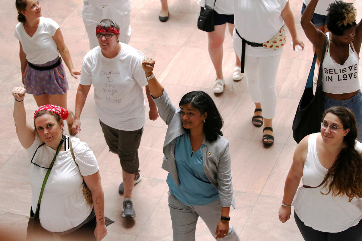 Jayapal was arrested along with over 500 other women at Capitol Hill on Thursday. (Reuters Photo)