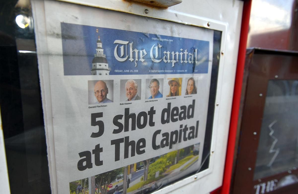 The Capital Gazette of June 29, 2018, is seen in a newspaper vending box in Annapolis, Maryland. AFP
