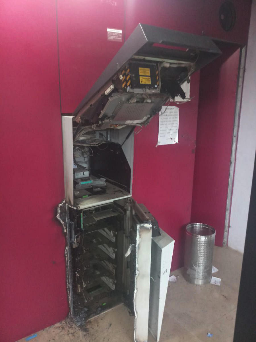 The Axis Bank ATM broke open by thieves in Kamalapur in Kalaburagi district on Thursday.