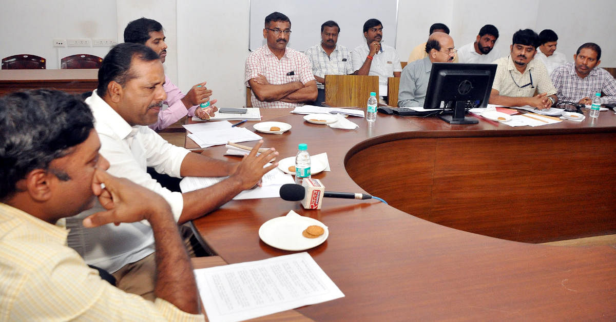 Minister for Urban Development U T Khader speaks at a review meeting in Mangaluru on Saturday on the status of national highways in Dakshina Kannada district.