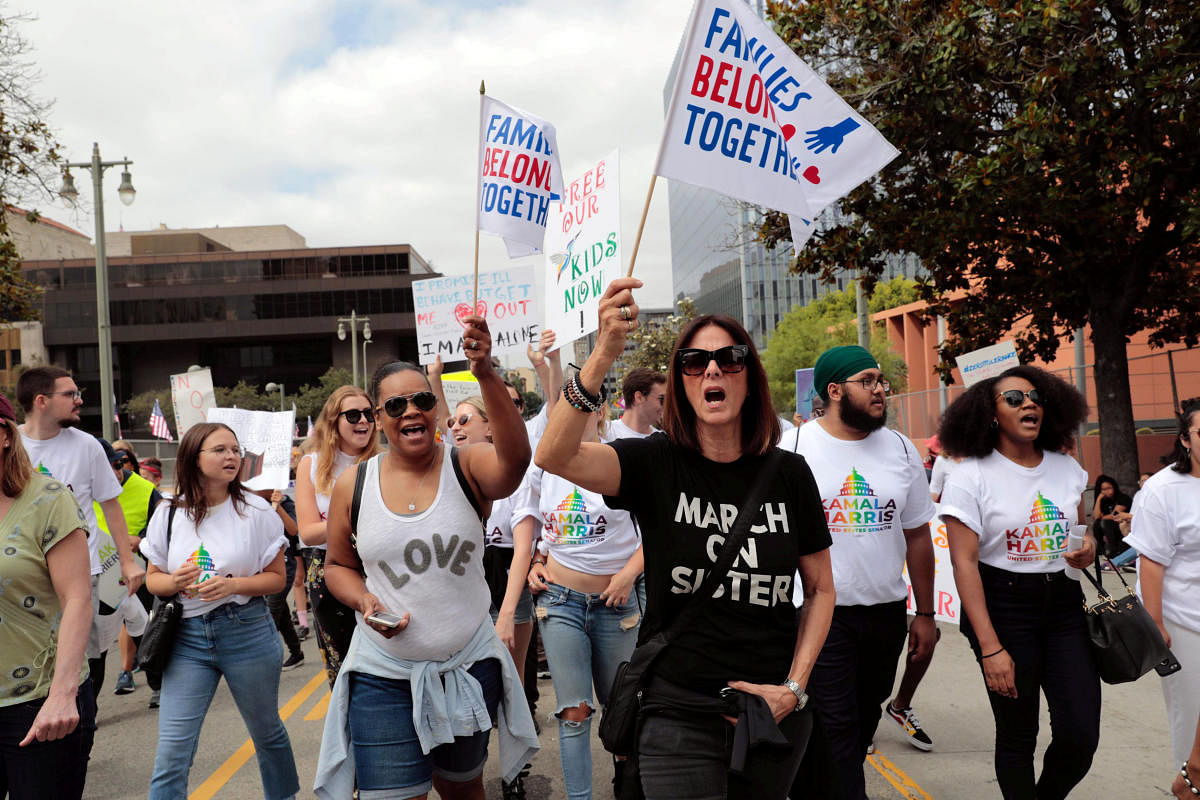 Demonstrators protest during a national day of action called "Keep Families Together" to protest the Trump administration's "Zero Tolerance" policy in Los Angeles, California, U.S. June 30, 2018. REUTERS