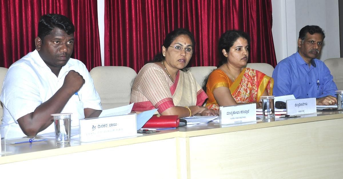 MP Shobha Karandlaje chairs District Development Coordination Monitoring Committee (DISHA) meeting in Udupi on Monday.