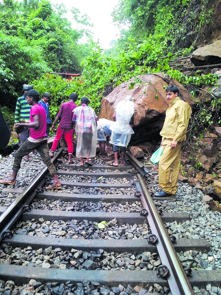 The boulder that rolled on to the tracks.