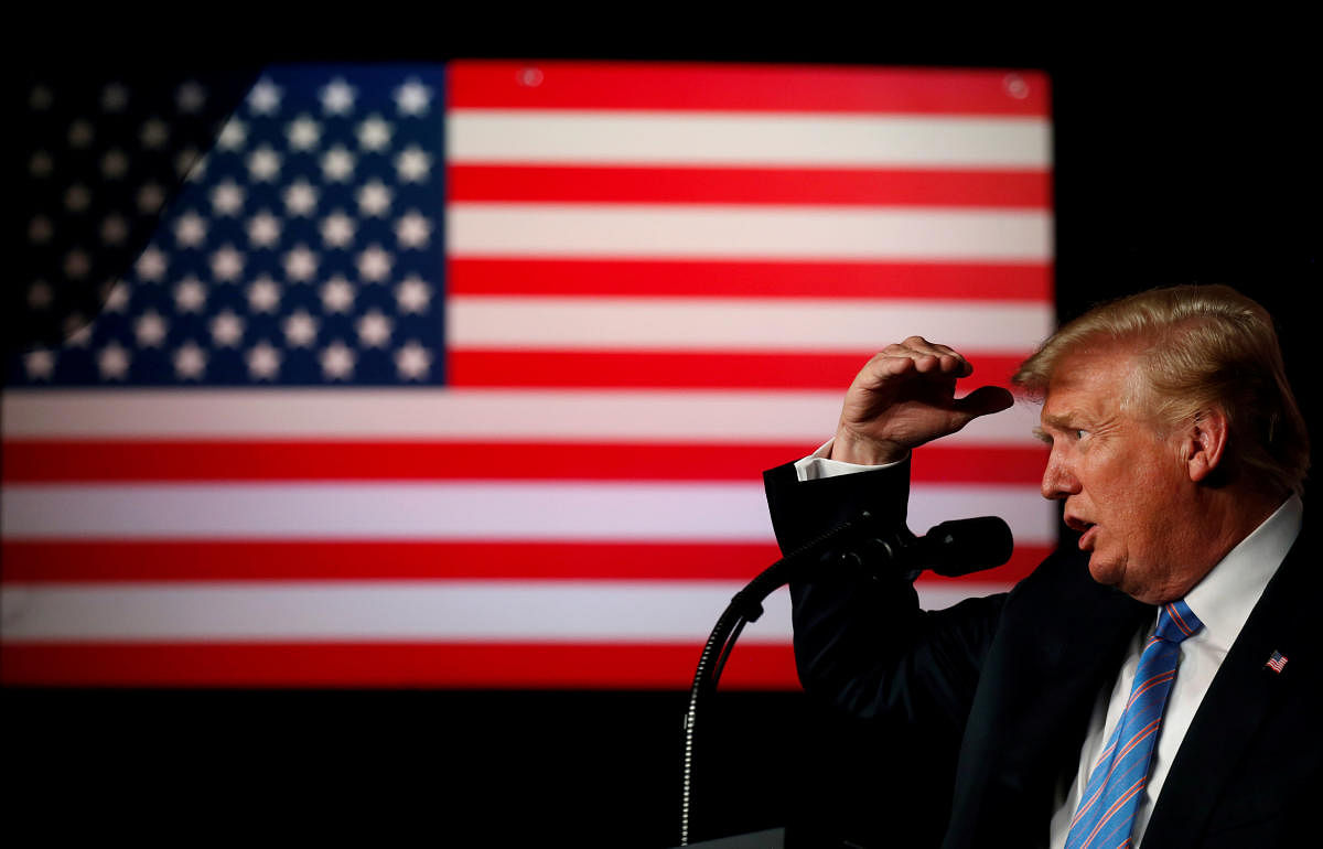U.S. President Donald Trump delivers remarks at a "Salute to Service" dinner held in honor of the nation's military at The Greenbrier in White Sulphur Springs, West Virginia, U.S., July 3, 2018. REUTERS