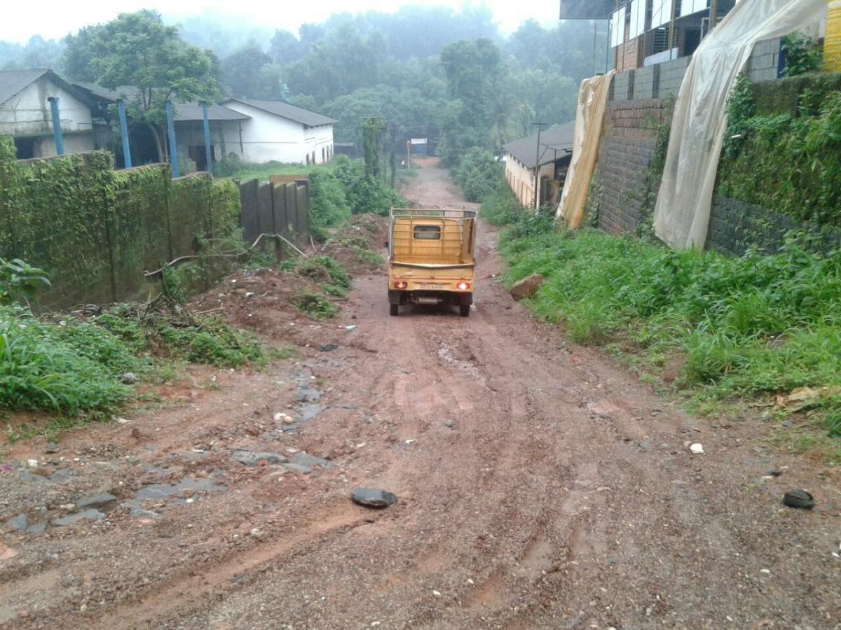 The pathetic condition of the road leading to industrial area at Mukrampady in Puttur.