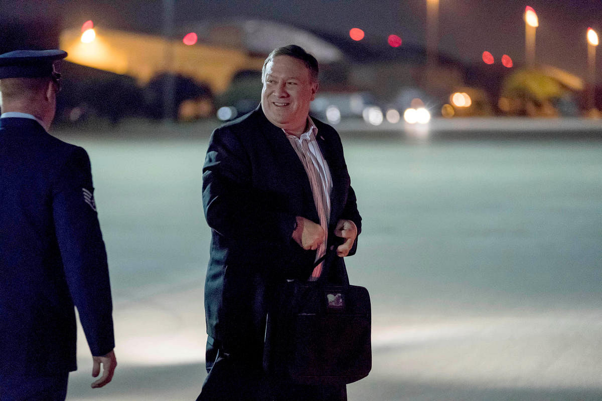 US Secretary of State Mike Pompeo arrives to board his plane to travel to Anchorage, Alaska on his way to Pyongyang, North Korea in Andrews Air Force Base, Maryland, US. REUTERS Photo