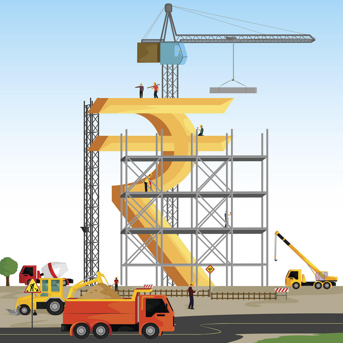 vector illustration of structure building of Indian RupeeRupee
