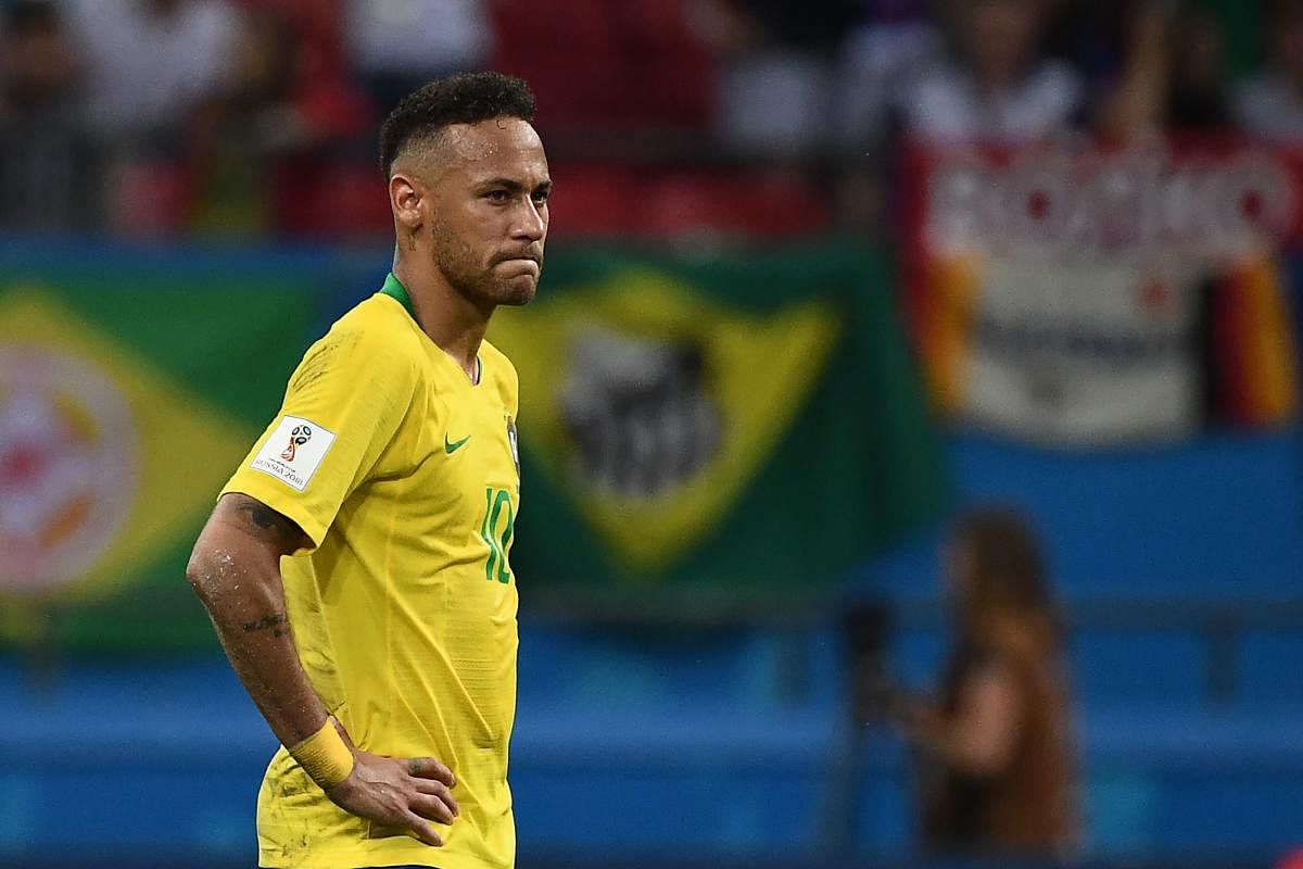 Brazil's Neymar looks dejected after their quarterfinals loss to Belgium in the World Cup on Friday. AFP