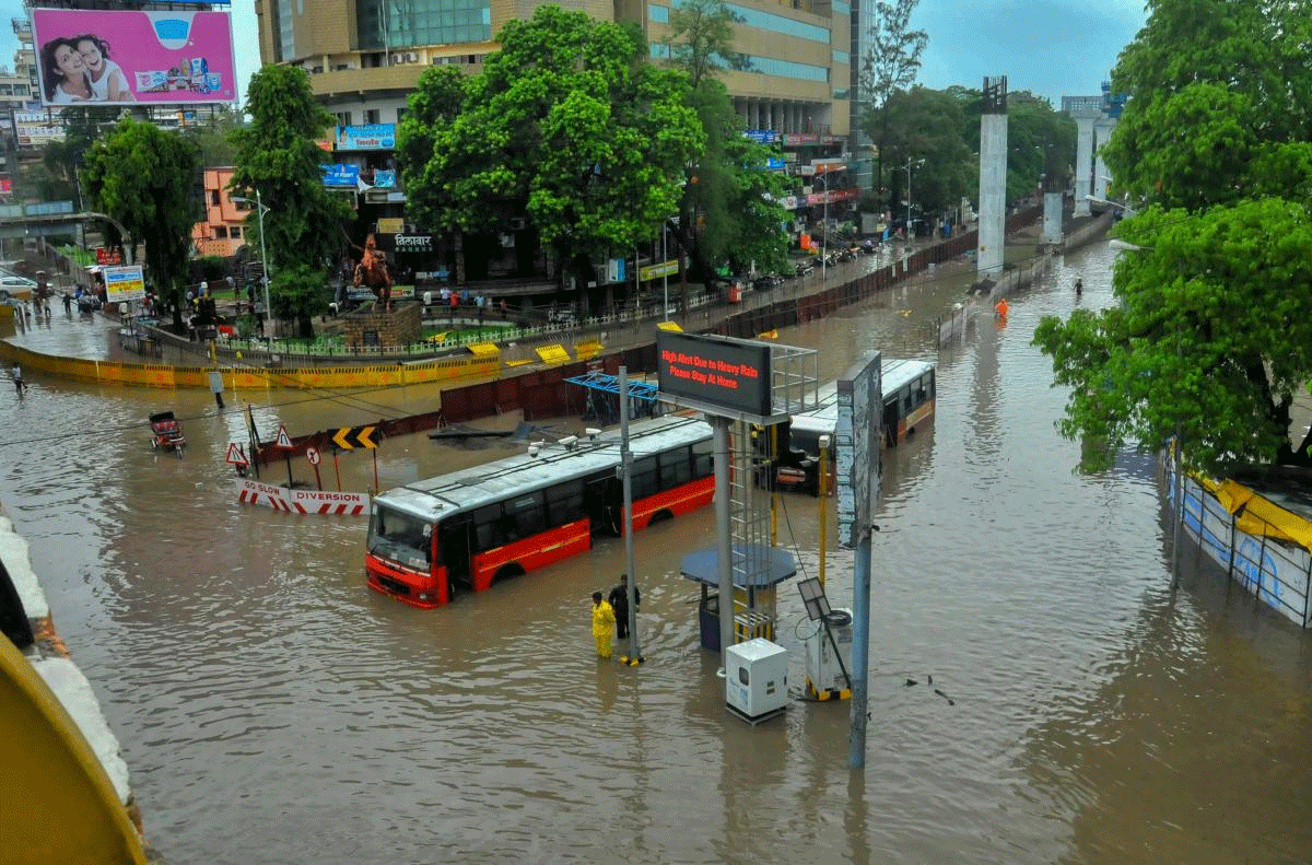 Nagpur received heavy overnight rainfall on Friday disrupting the road traffic and normal life. PTI photo