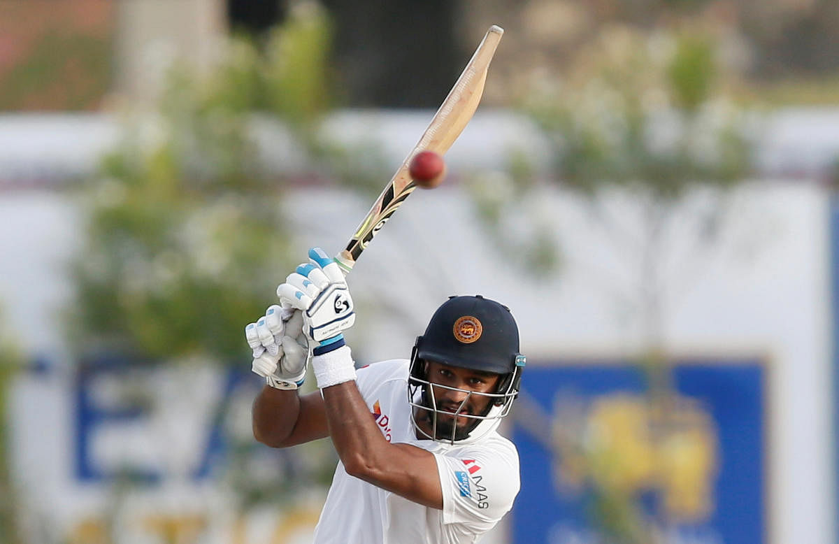 Sri Lanka's Dimuth Karunaratne plays a shot. REUTERS