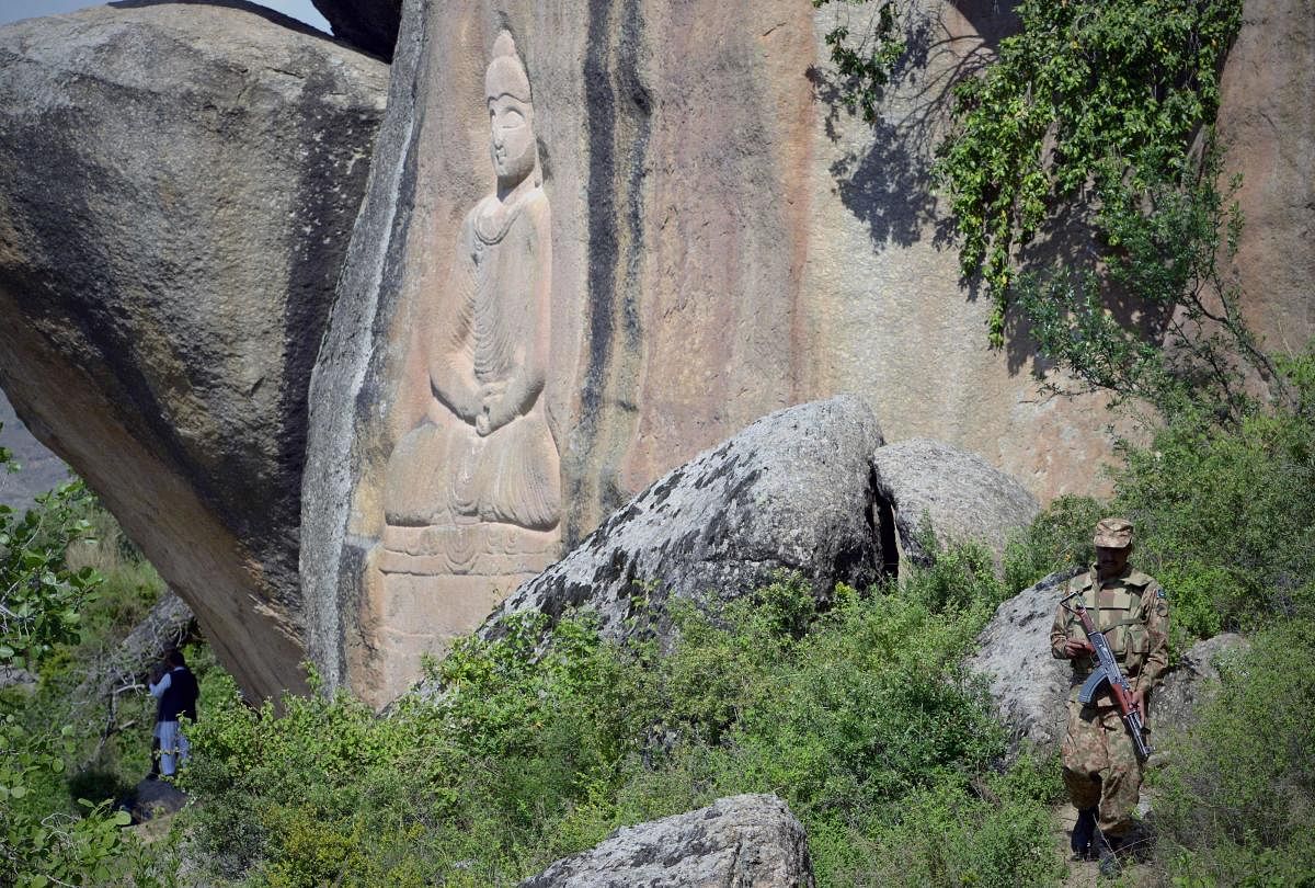 Buddha seated in a meditative posture, which is considered one of the largest rock sculptures in South Asia, was attacked in September 2007 by the Taliban militants, who blew up half the statue's face by drilling holes into the face and shoulders and inse