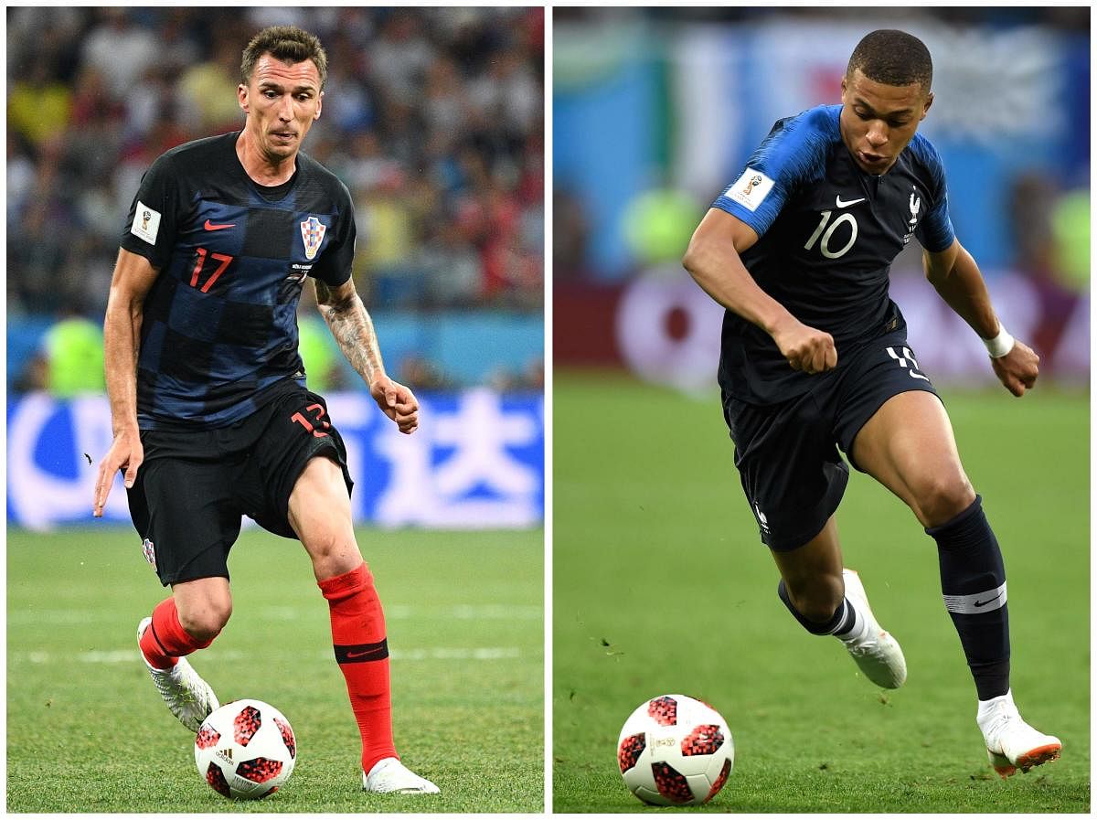 Croatia's Mario Mandzukic (left) and France's Kylian Mbappe will shoulder the attacking responsibilities for their teams in the World Cup final on Sunday. AFP