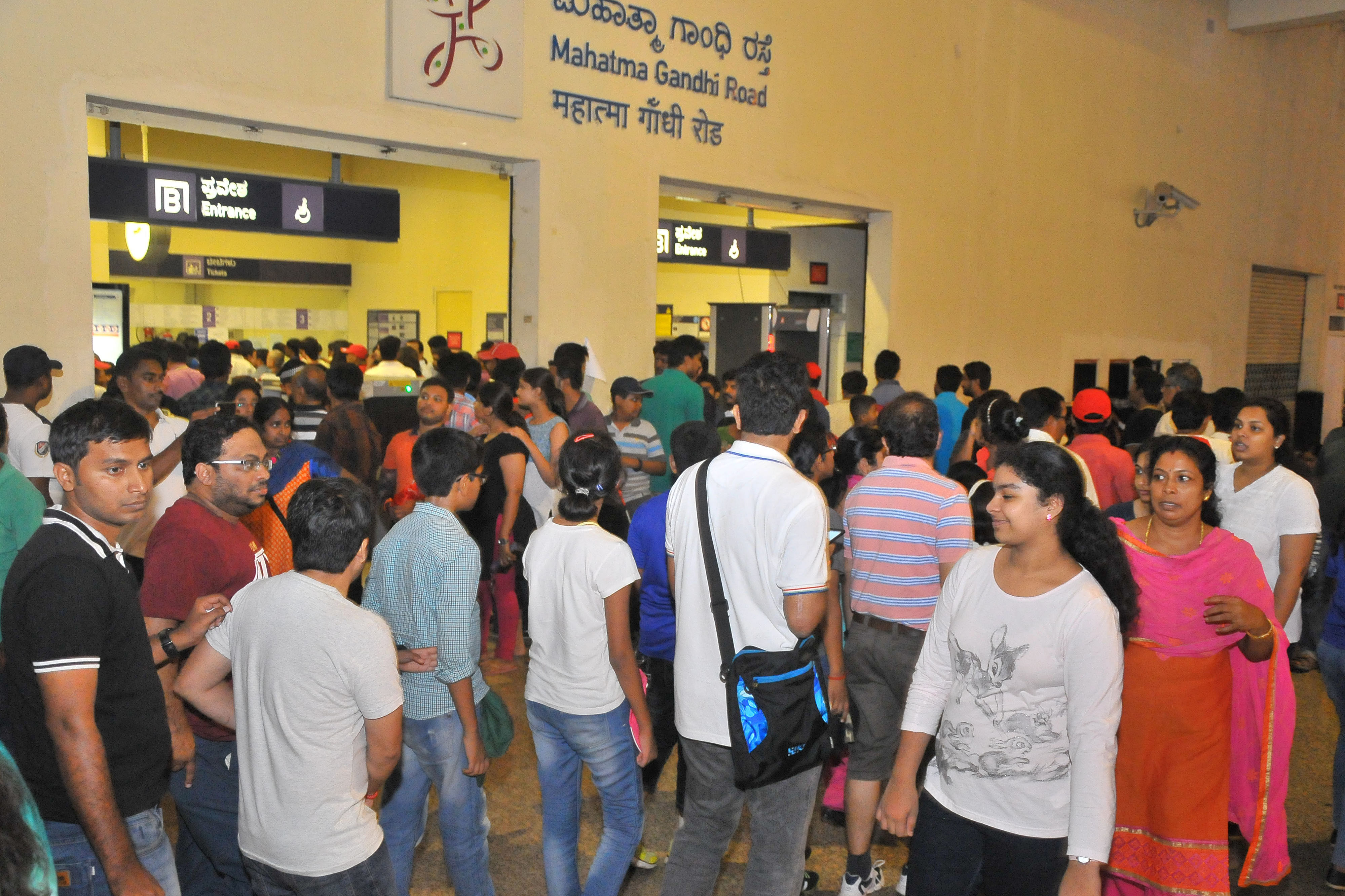 Several thousand commuters throng the MG Road Metro station, and the crowds are bigger on weekends.