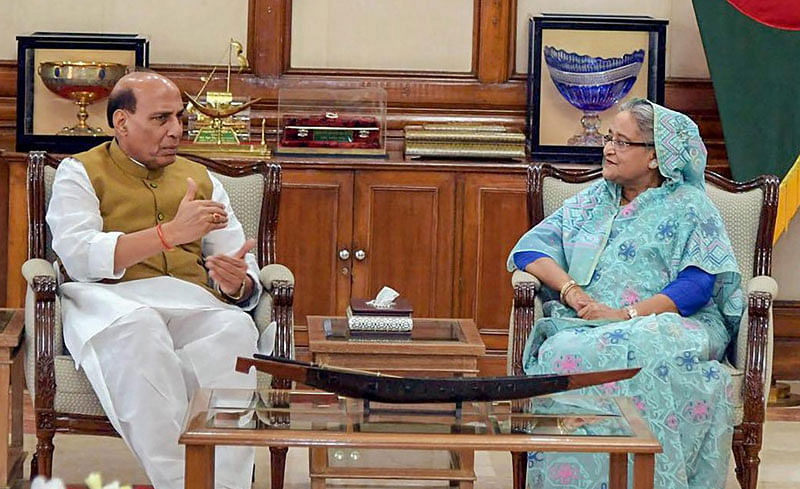 Union Home Minister Rajnath Singh called on Bangladesh Prime Minister Sheikh Hasina, in Dhaka on Saturday, July 14, 2018. Singh is on a three-day visit to Bangladesh. (Twitter/@rajnathsingh)