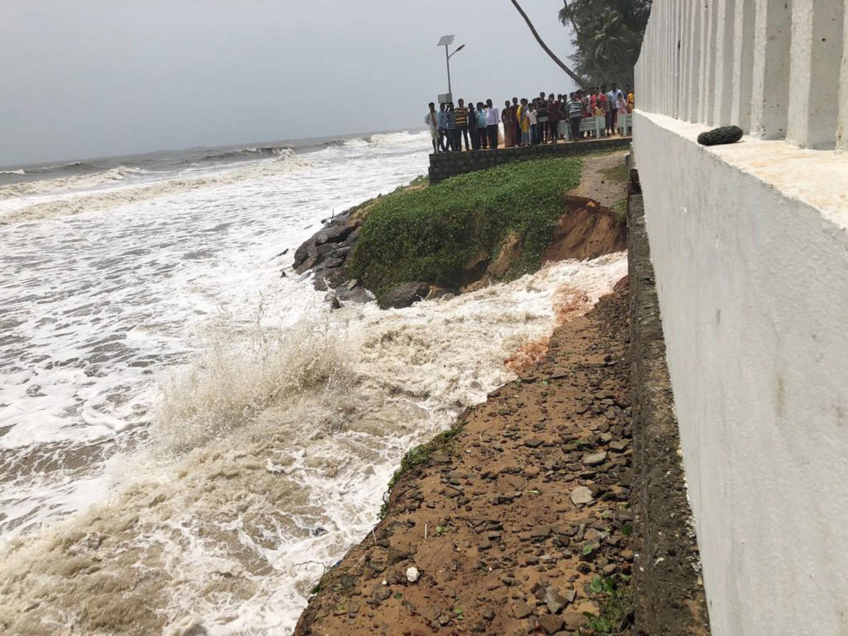 A view of the sea erosion at Kaipunjal in Kaup.