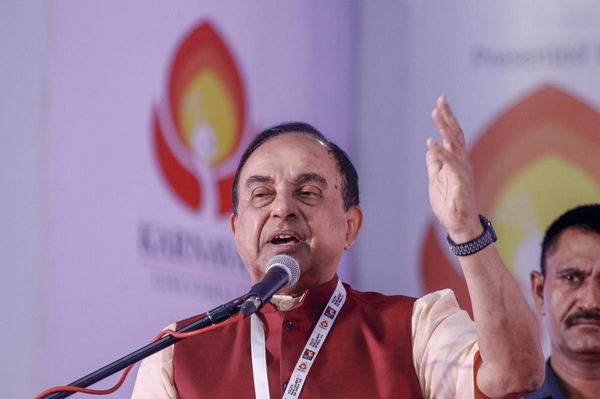 Gandhinagar: BJP MP Subramanian Swamy speaks during the second day of Youth Parliament of India 2018, in Gandhinagar on July 15, 2018. PTI