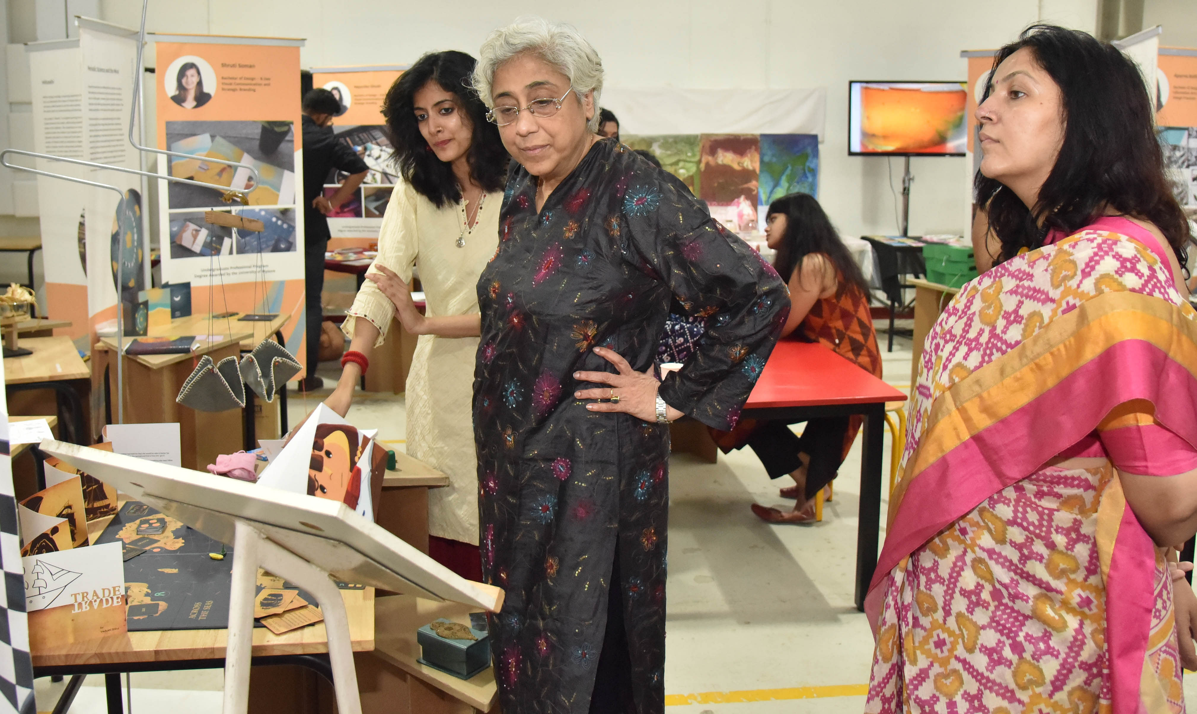 Geetha Narayanan (middle) at the annual art exhibition at Srishti Institute of Art, Design and Technology, Yelahanka. The show ends today.
